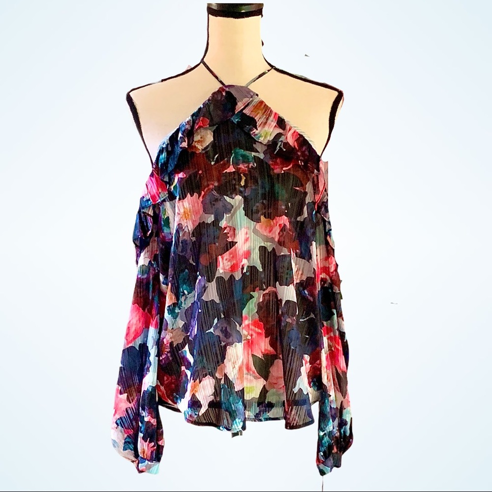 COPY - Ruffle High Neck Cold Shoulder Blouse
